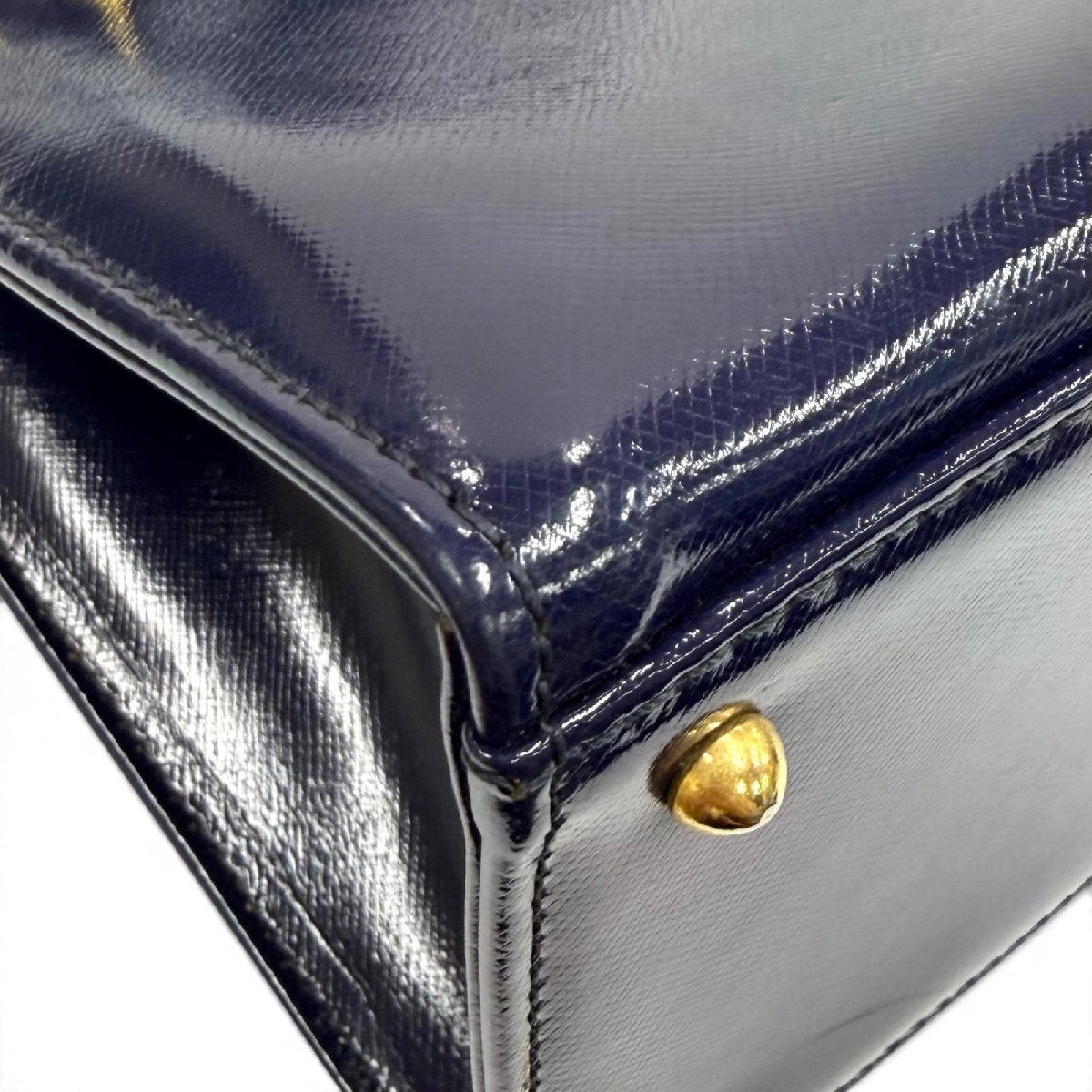 Gianni Versace 1990s Sunburst Two-Way Leather Handbag with Medallion Chain Charm, Navy, Unused with Tags, view 8