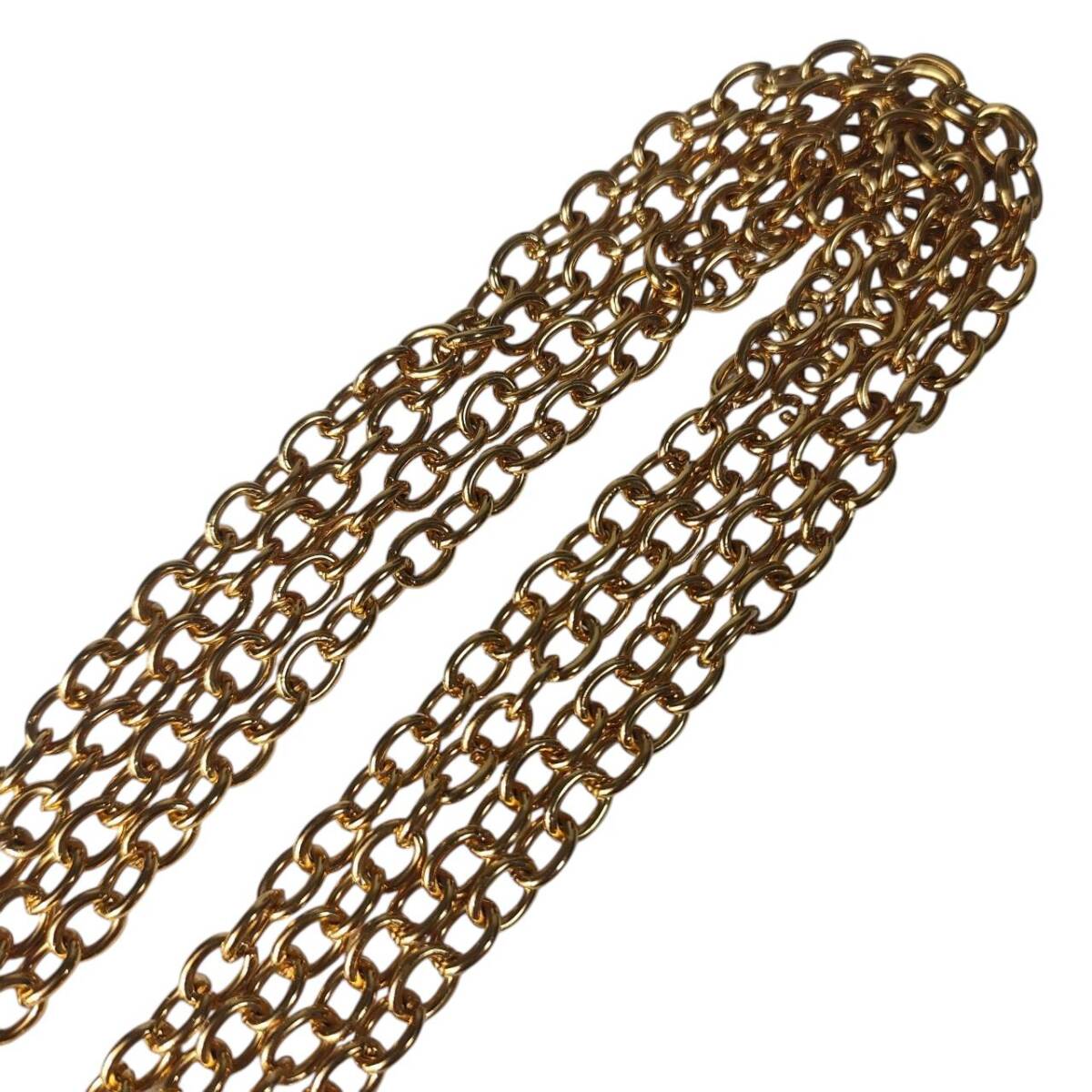 Gianni Versace Vintage Medusa Greca Pendant Necklace with Rhinestones, Double Chain, Gold Tone, Made in Italy, view 9