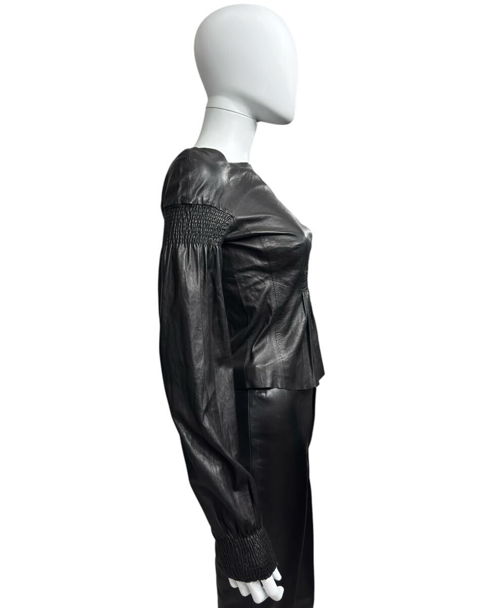 Gucci by Tom Ford AW1999 Smocked Leather Top, Square Neck, Black, Size 38, view 4