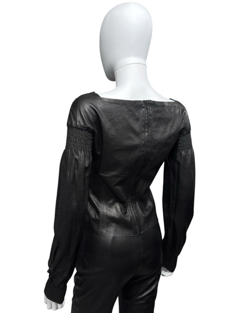 Gucci by Tom Ford AW1999 Smocked Leather Top, Square Neck, Black, Size 38, view 5