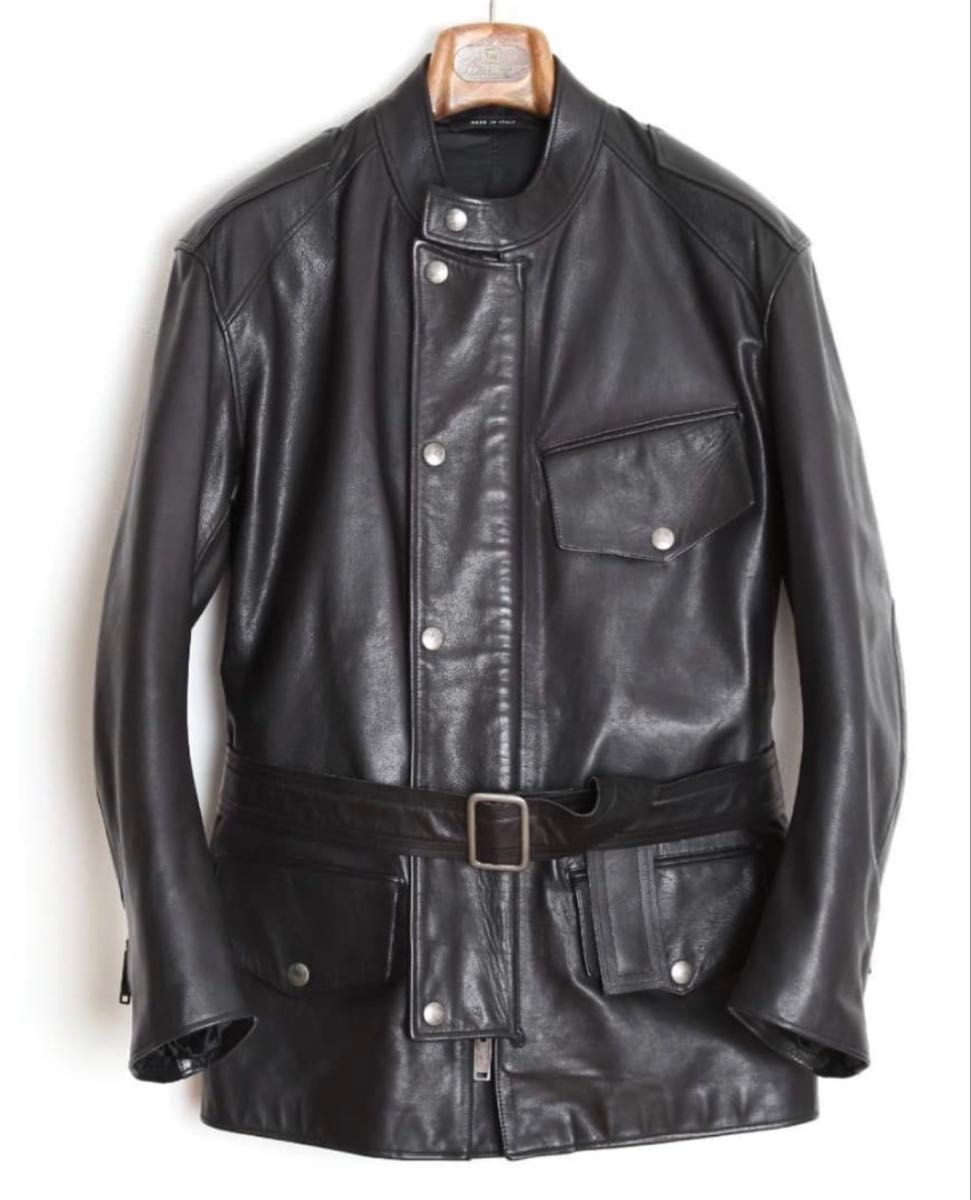 Gucci by Tom Ford AW2004 Belted Buffalo Leather Motorcycle Jacket 122316, Black, Size 48, Unworn, view 1