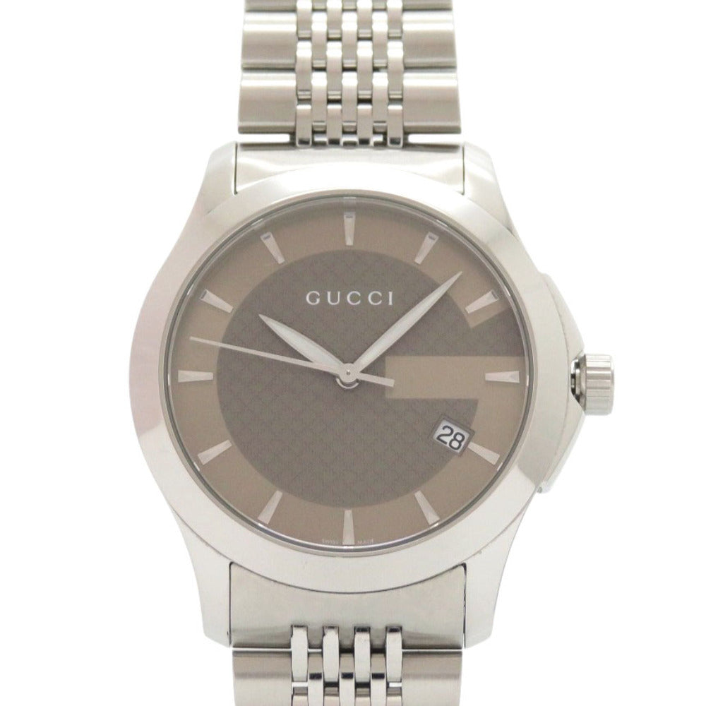 Gucci G-Timeless Watch YA126406, Brown GG Dial, Stainless Steel, Quartz, with Box, view 1