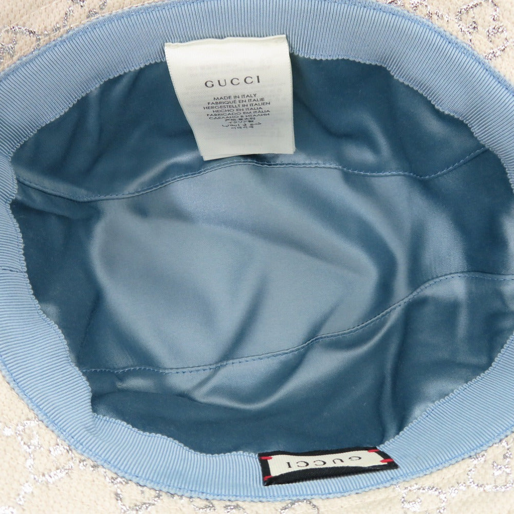 Gucci GG Lamé Bucket Hat 631951, Beige and Silver, Size M, view 3