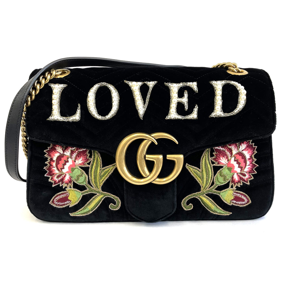 Gucci GG Marmont Loved black velvet chain bag