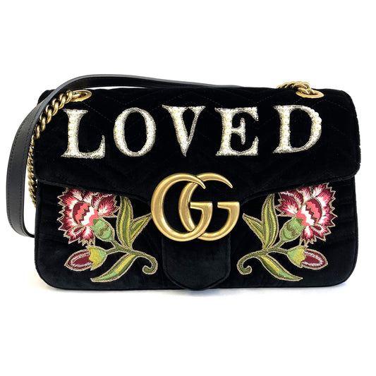 Gucci GG Marmont Loved black velvet chain bag
