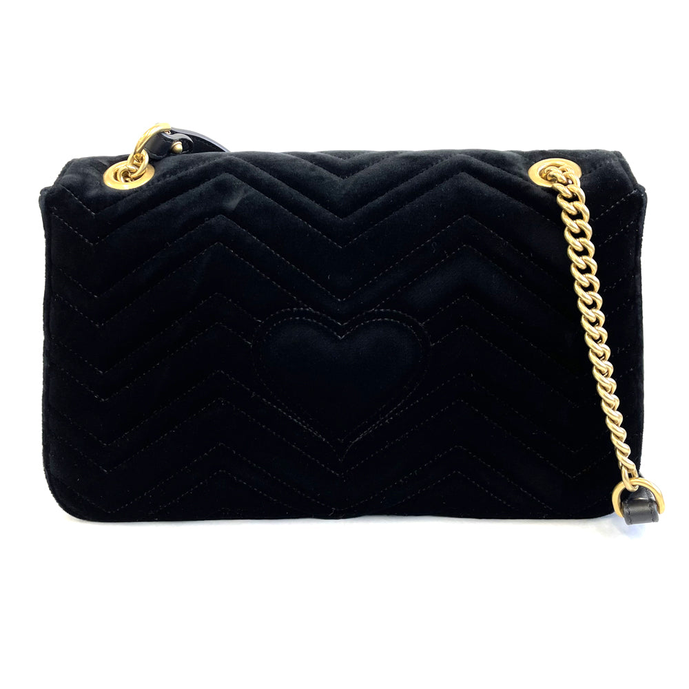 Gucci GG Marmont “Loved” Velvet Chain Shoulder Bag 443496, Black, Antique Gold-Tone Hardware, photograph 4 of 10