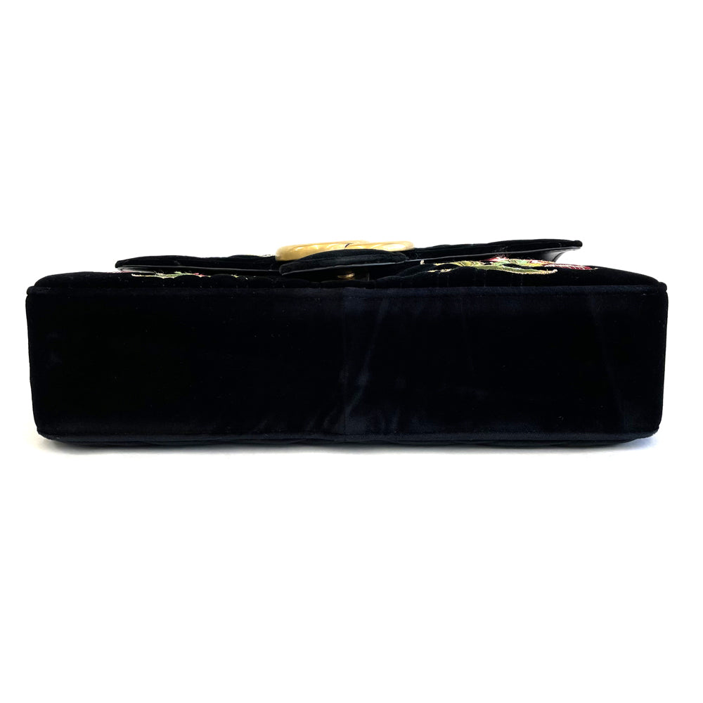 Gucci GG Marmont “Loved” Velvet Chain Shoulder Bag 443496, Black, Antique Gold-Tone Hardware, photograph 5 of 10