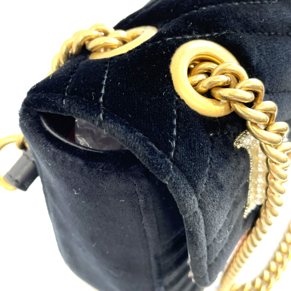 Gucci GG Marmont “Loved” Velvet Chain Shoulder Bag 443496, Black, Antique Gold-Tone Hardware, photograph 7 of 10