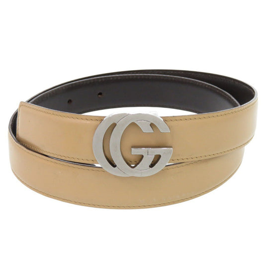 Gucci Interlocking G Leather Belt, Beige and Brown, Silver Hardware, view 1