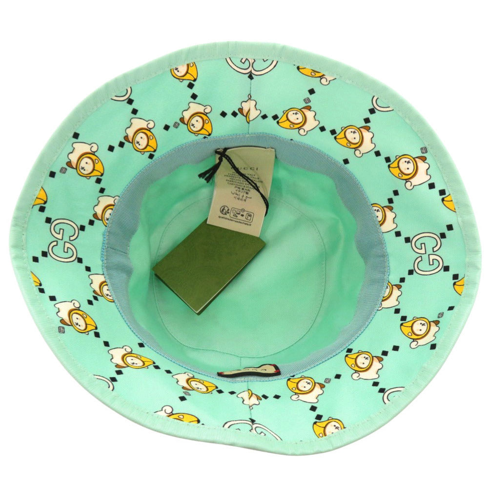 Gucci Kawaii Print Bucket Hat 736960, Mint Green Cotton, Size XS (56 cm), view 5