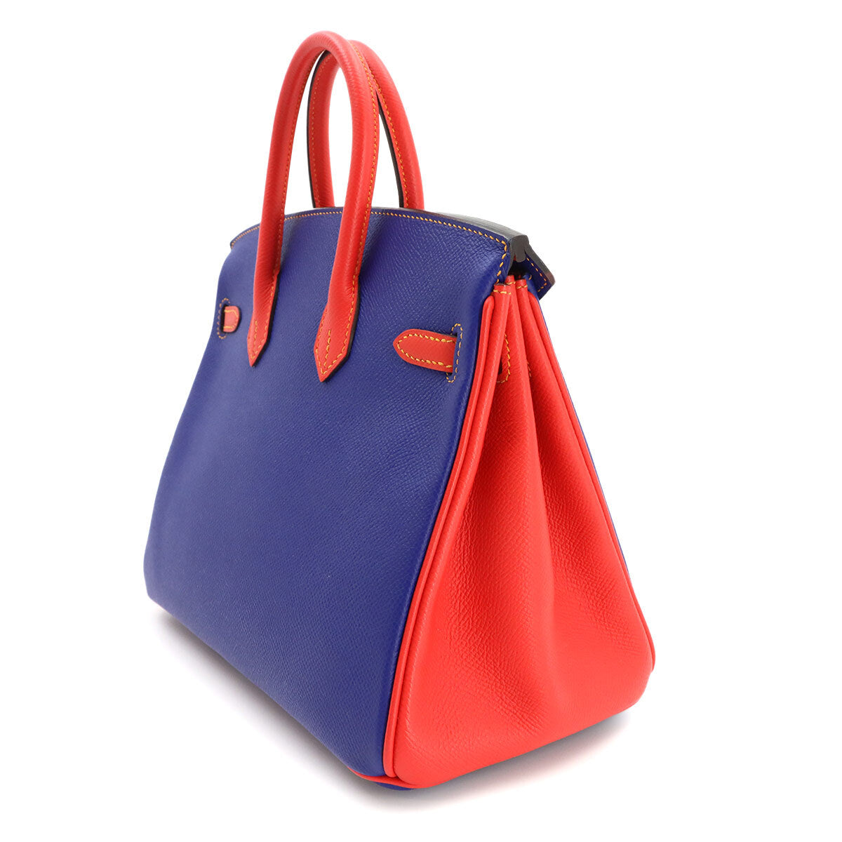 Hermès Birkin 25 Special Order, Bleu Electrique and Rouge Tomate Epsom, Brushed Gold Hardware, X Stamp, Unused, view 2