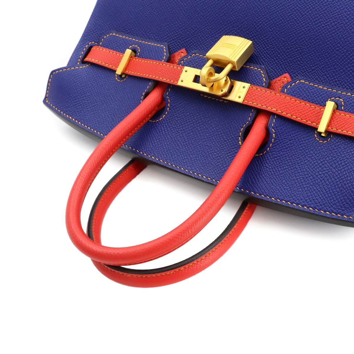 Hermès Birkin 25 Special Order, Bleu Electrique and Rouge Tomate Epsom, Brushed Gold Hardware, X Stamp, Unused, view 3