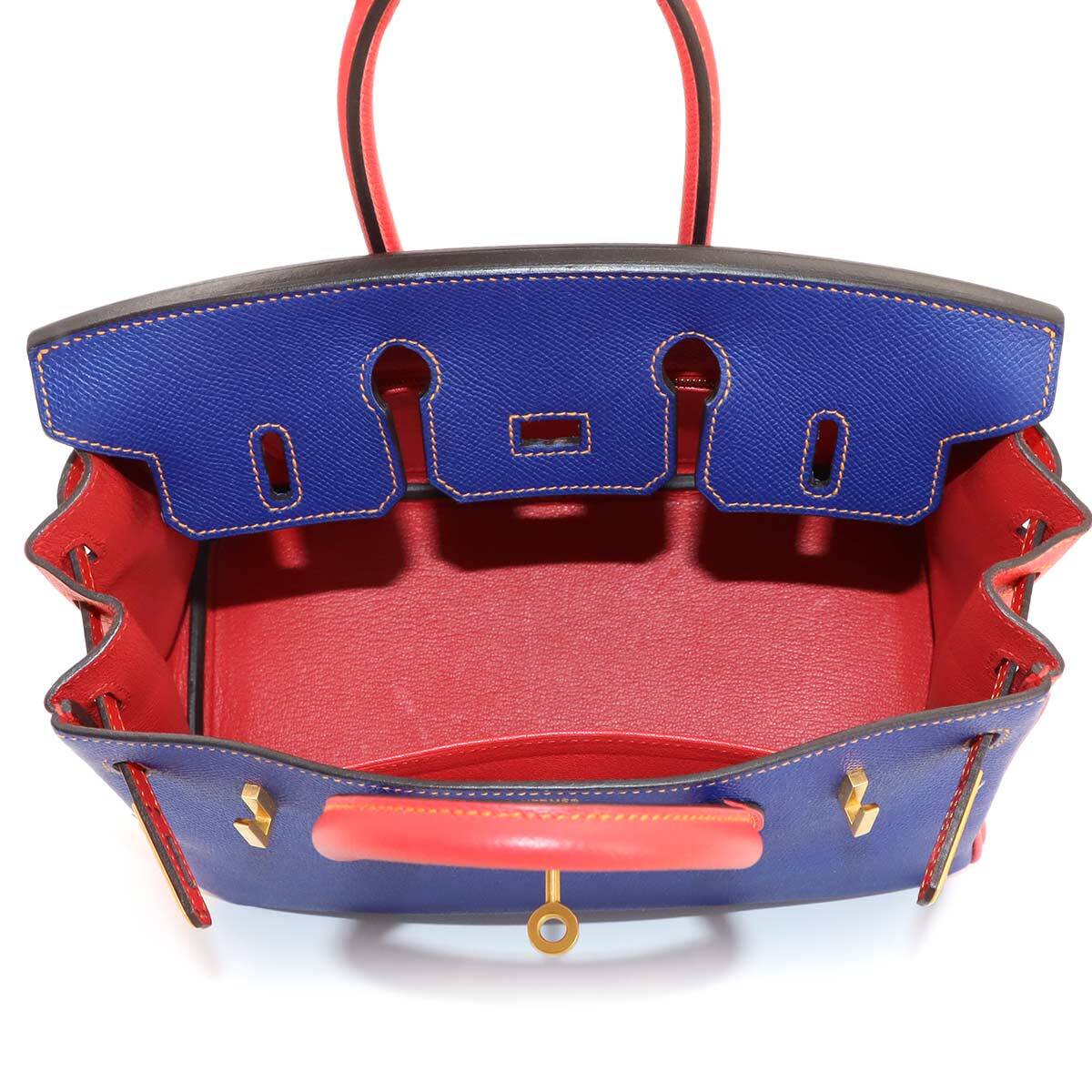 Hermès Birkin 25 Special Order, Bleu Electrique and Rouge Tomate Epsom, Brushed Gold Hardware, X Stamp, Unused, view 5