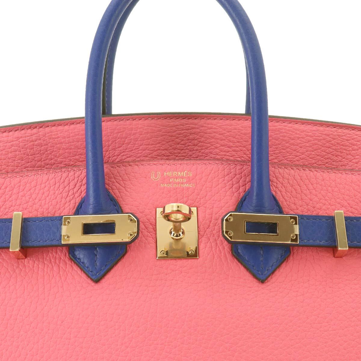 Hermès Birkin 25 Special Order, Rose Azalée and Bleu Electrique Clemence, Gold Hardware, D Stamp, Unused, view 4