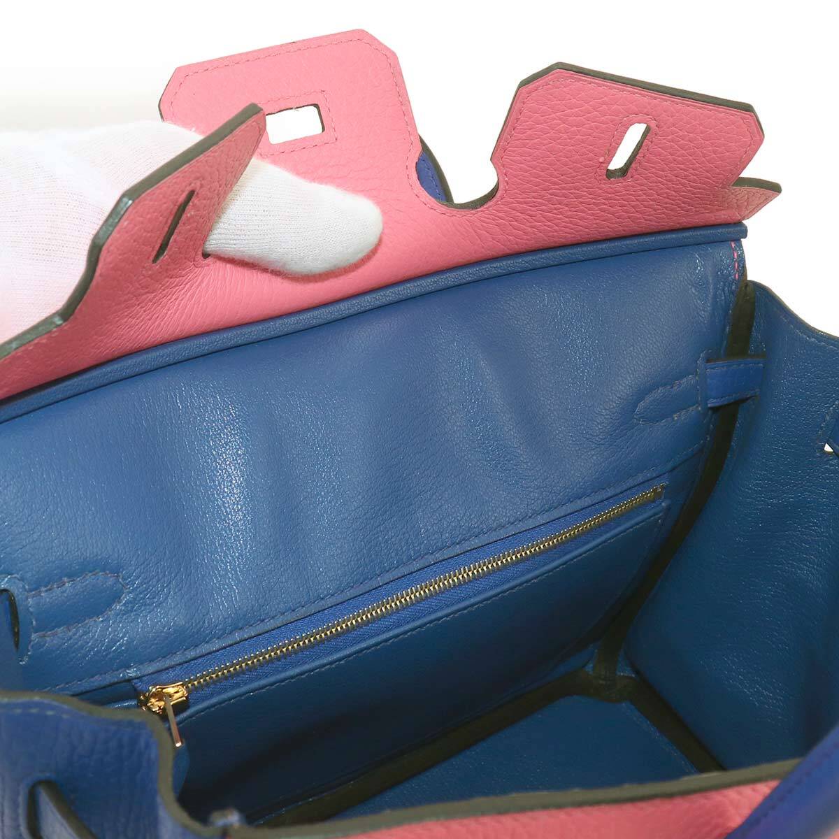 Hermès Birkin 25 Special Order, Rose Azalée and Bleu Electrique Clemence, Gold Hardware, D Stamp, Unused, view 6