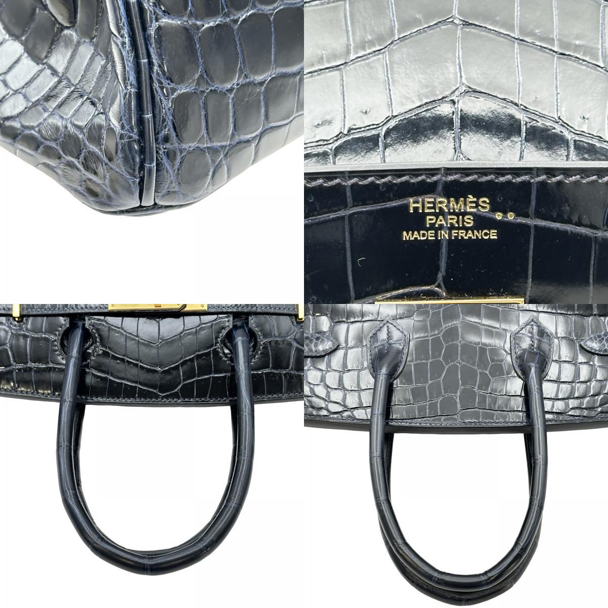 Hermès Birkin 30 in Shiny Niloticus Crocodile, Bleu Marine, Gold Hardware, B Stamp 2023, Full Set, view 9