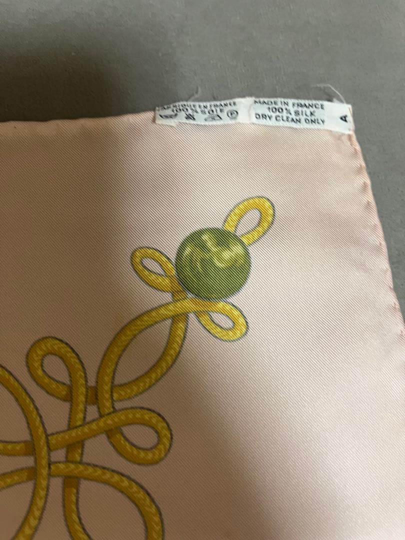 Hermès Brandebourgs Carré 90 Silk Twill Scarf, Gold Military Frogging on Blush Pink, view 4