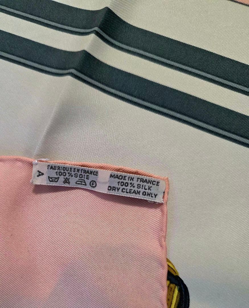 Hermès Brides de Gala Carré 90 Silk Twill Scarf, Black and Gold Harness, Pale Pink Border, with Box, view 6