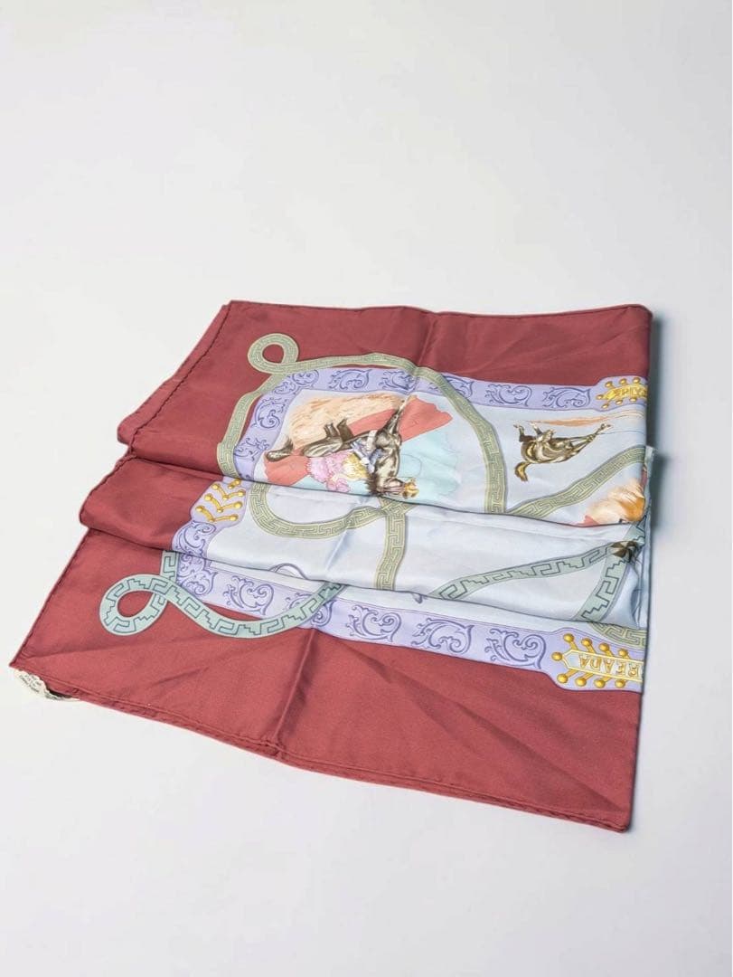 Hermès Charreada Carré 90 Silk Twill Scarf, Mexican Charro Saddlery on Burgundy, view 1