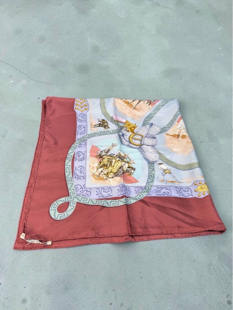 Hermès Charreada Carré 90 Silk Twill Scarf, Mexican Charro Saddlery on Burgundy, view 2