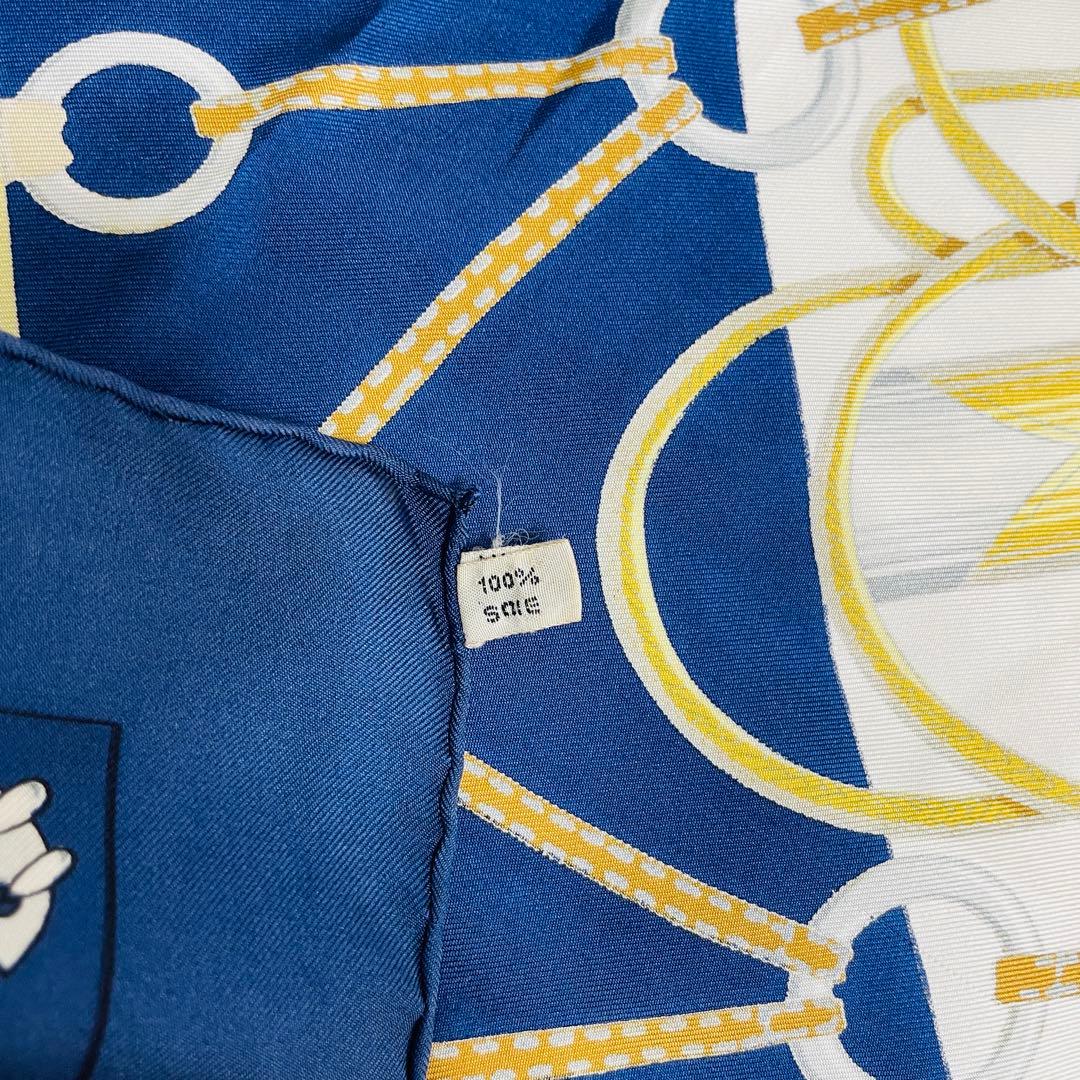 Hermès Cliquetis Carré 90 Silk Twill Scarf, Gilded Swords with Tassels on Navy and White, view 7