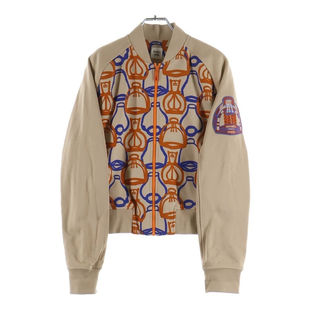 Hermès Fantaisie d’Étriers Cotton Zip Blouson 3E4201DI, Beige with Stirrup Print, Spring-Summer 2023, Women’s 38, view 2