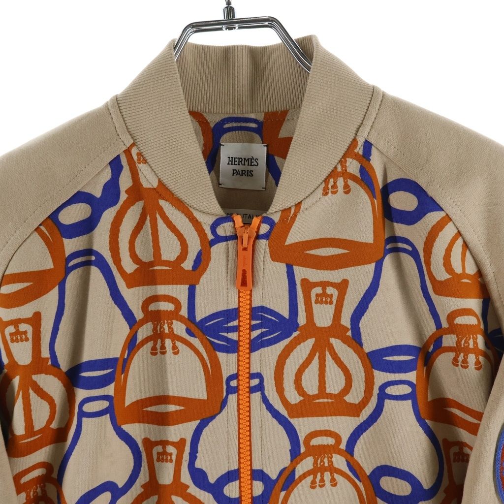 Hermès Fantaisie d’Étriers Cotton Zip Blouson 3E4201DI, Beige with Stirrup Print, Spring-Summer 2023, Women’s 38, view 3