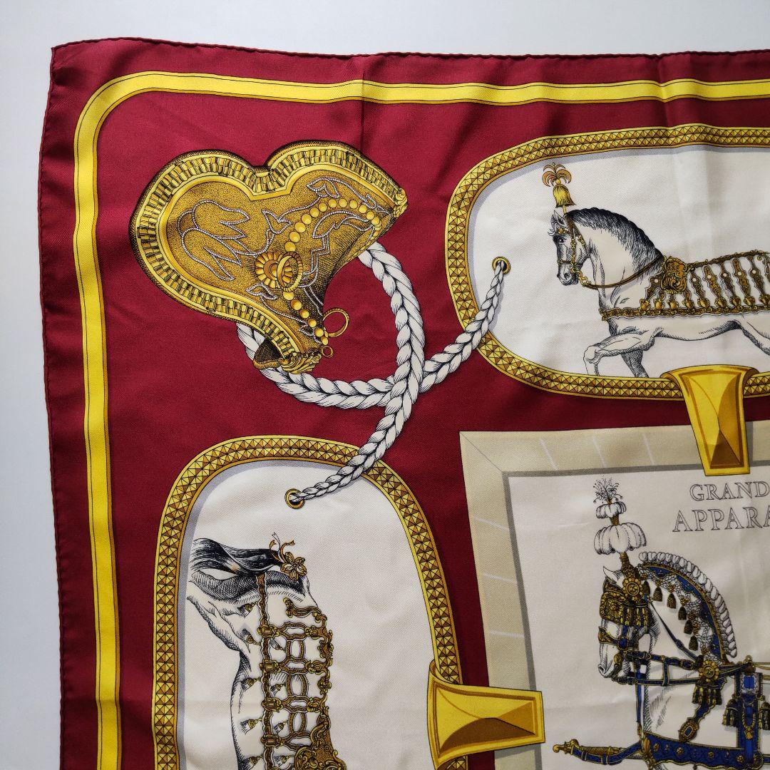 Hermès Grand Apparat Carré 90 Silk Twill Scarf by Jacques Eudel, Parade Horses on Burgundy, view 2