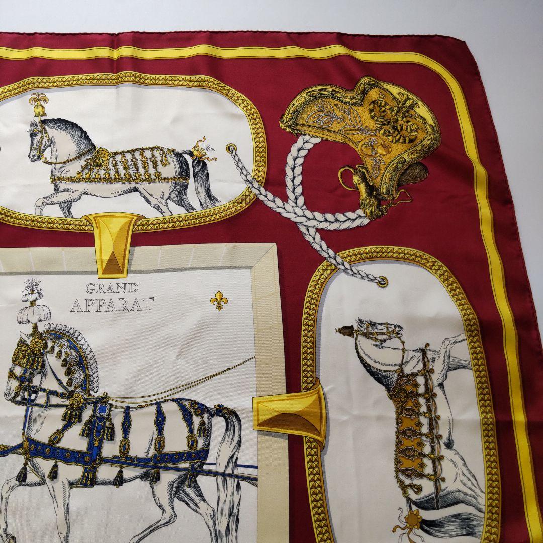 Hermès Grand Apparat Carré 90 Silk Twill Scarf by Jacques Eudel, Parade Horses on Burgundy, view 3