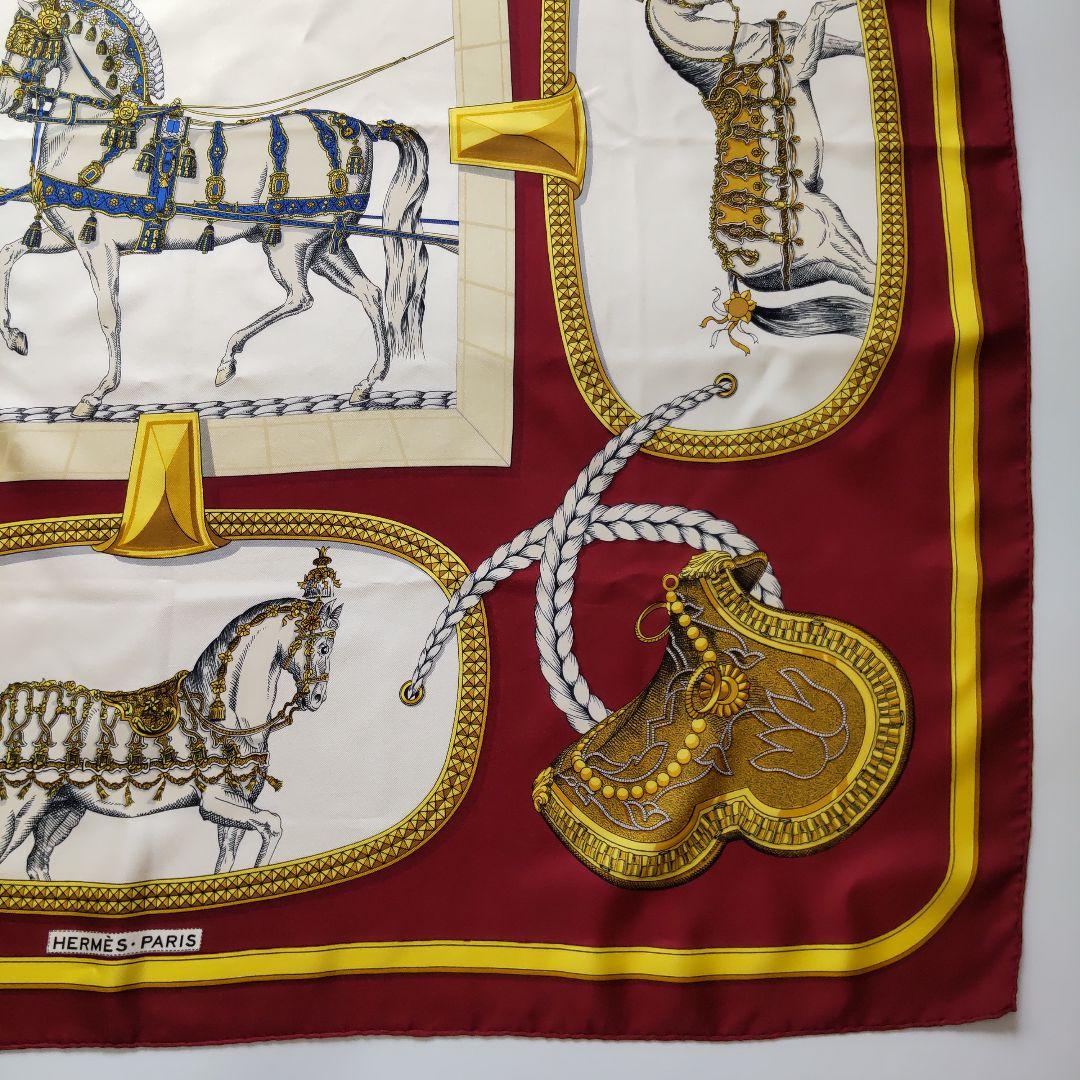 Hermès Grand Apparat Carré 90 Silk Twill Scarf by Jacques Eudel, Parade Horses on Burgundy, view 4