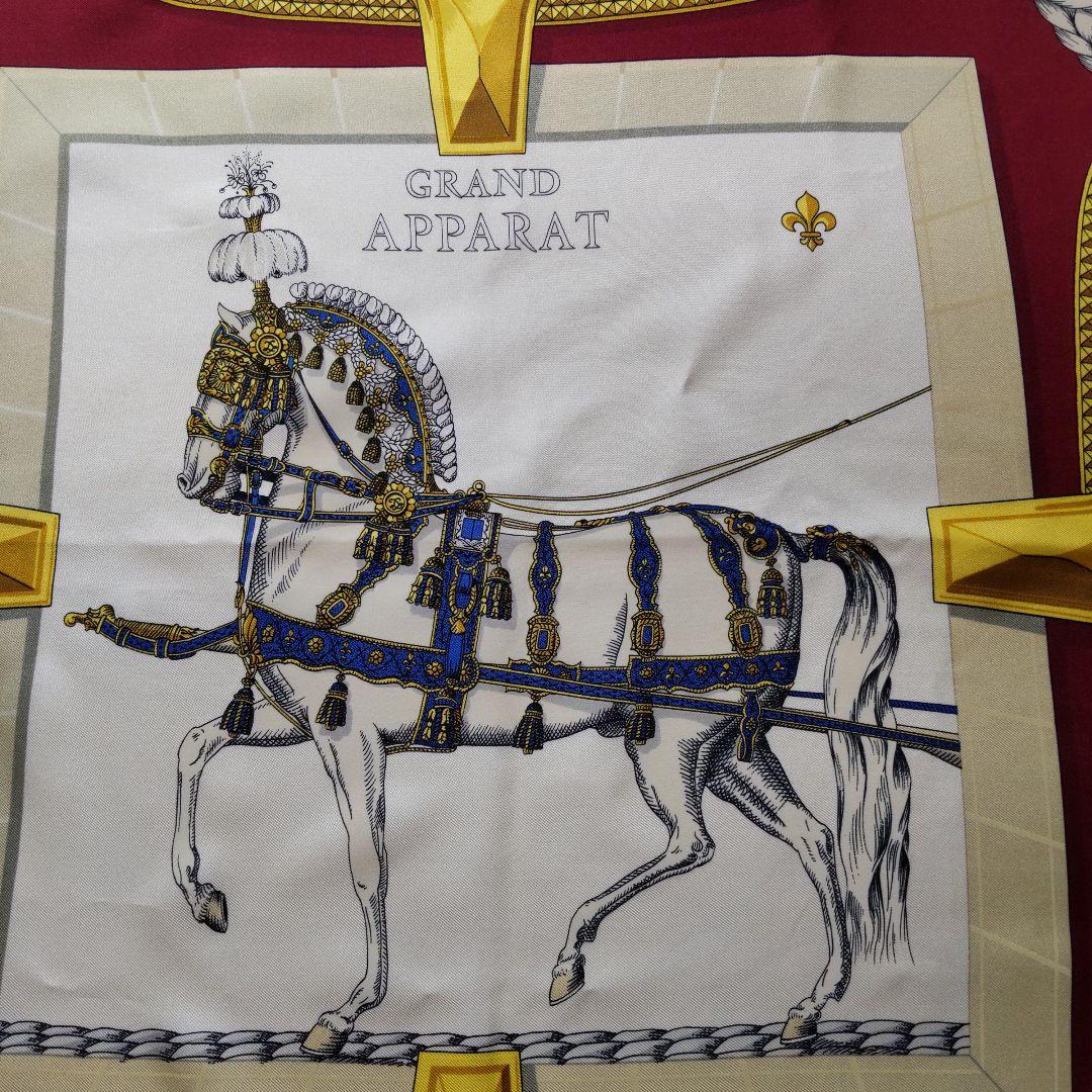 Hermès Grand Apparat Carré 90 Silk Twill Scarf by Jacques Eudel, Parade Horses on Burgundy, view 6