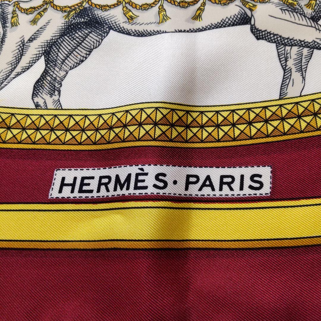 Hermès Grand Apparat Carré 90 Silk Twill Scarf by Jacques Eudel, Parade Horses on Burgundy, view 7