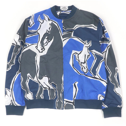 Hermès Horse Print Cotton Blouson, Blue and Grey Cheval Motif, 2021, Men’s 43, with Box, view 1