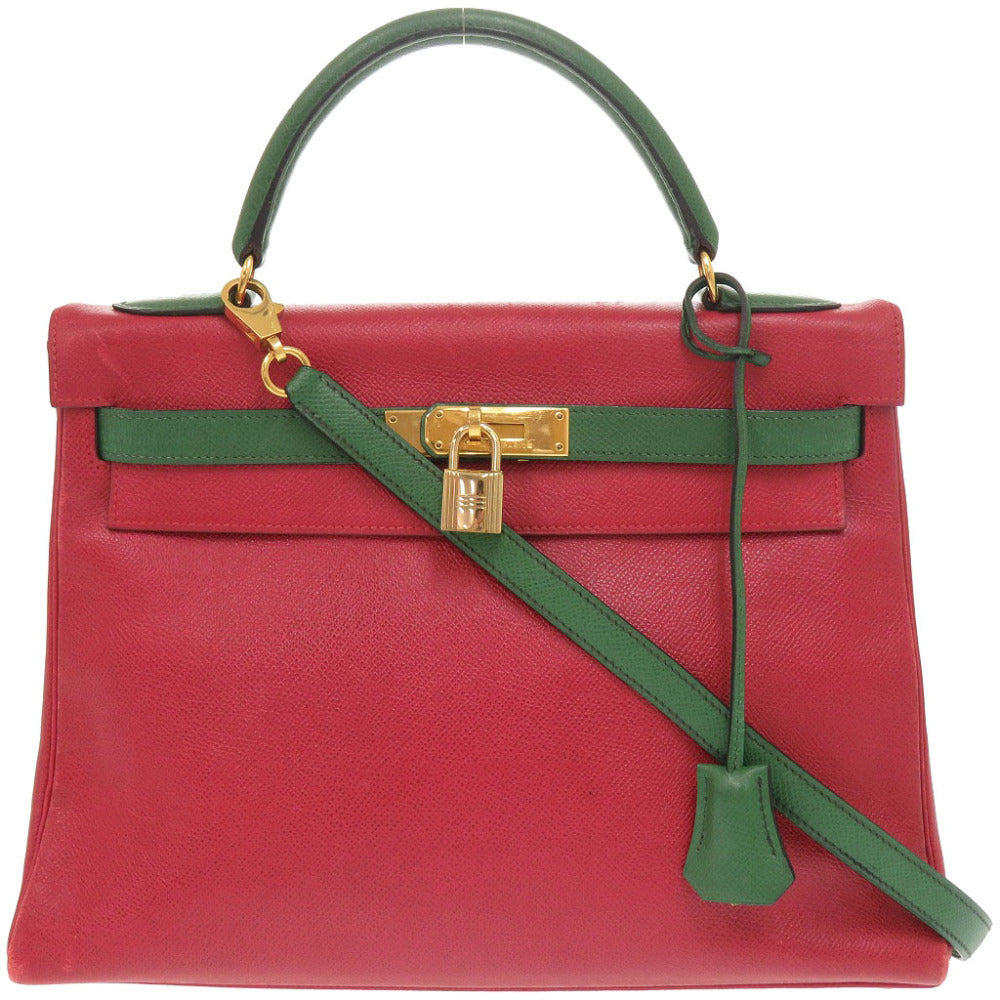 Hermès Kelly 32 Retourne, Bicolour Rouge Vif and Vert Courchevel, Gold Hardware, 1994, view 1