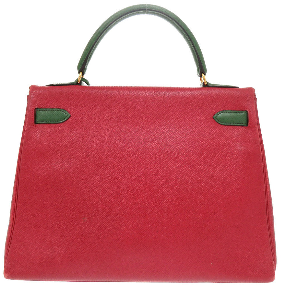 Hermès Kelly 32 Retourne, Bicolour Rouge Vif and Vert Courchevel, Gold Hardware, 1994, view 2