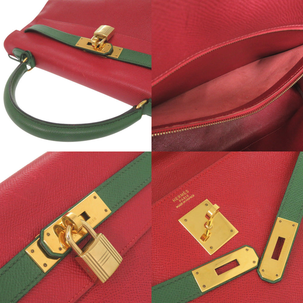 Hermès Kelly 32 Retourne, Bicolour Rouge Vif and Vert Courchevel, Gold Hardware, 1994, view 6