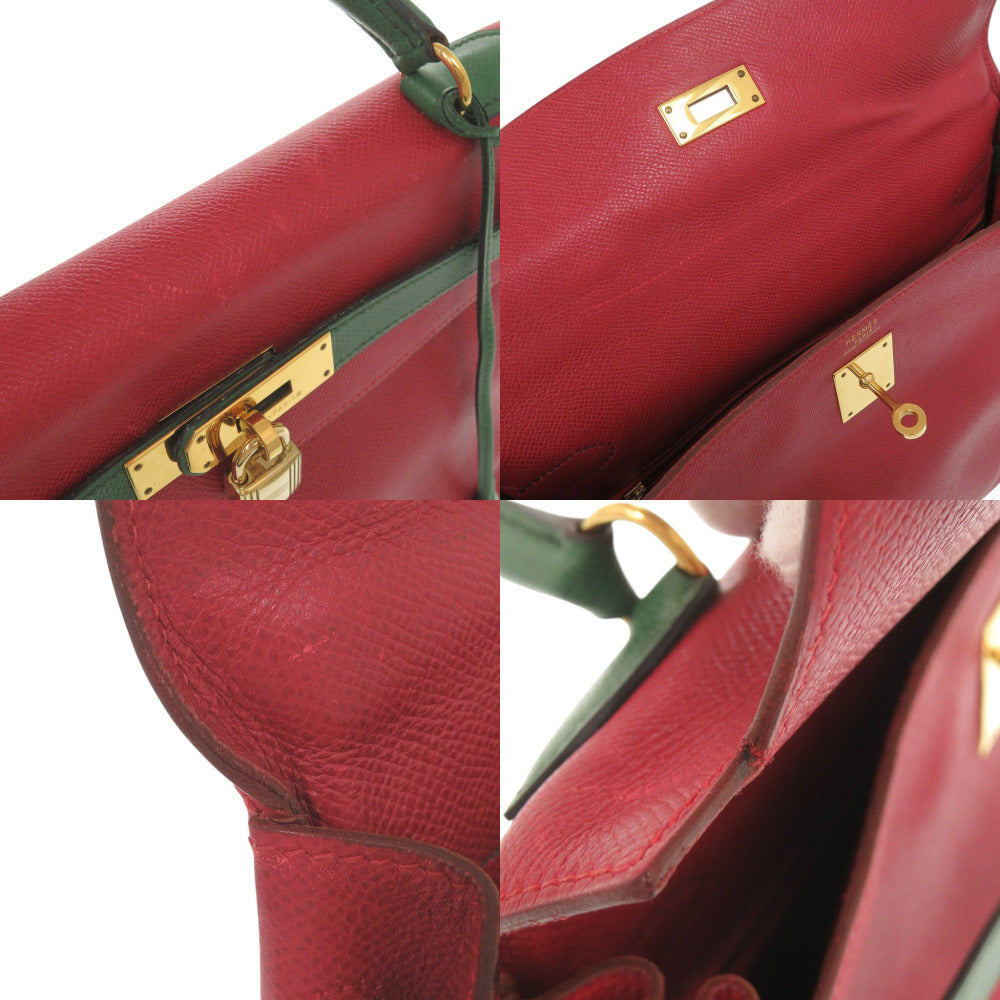 Hermès Kelly 32 Retourne, Bicolour Rouge Vif and Vert Courchevel, Gold Hardware, 1994, view 9