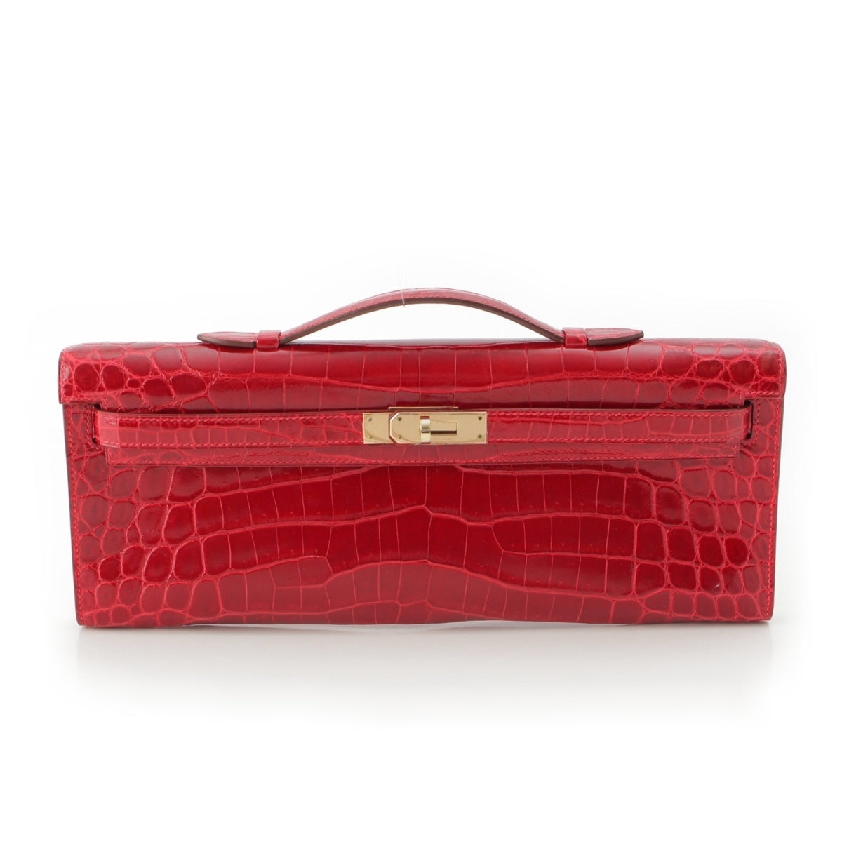 Hermès Kelly Cut 31 Clutch in Shiny Niloticus Crocodile, Braise Red, Gold Hardware, P Stamp 2012, view 1