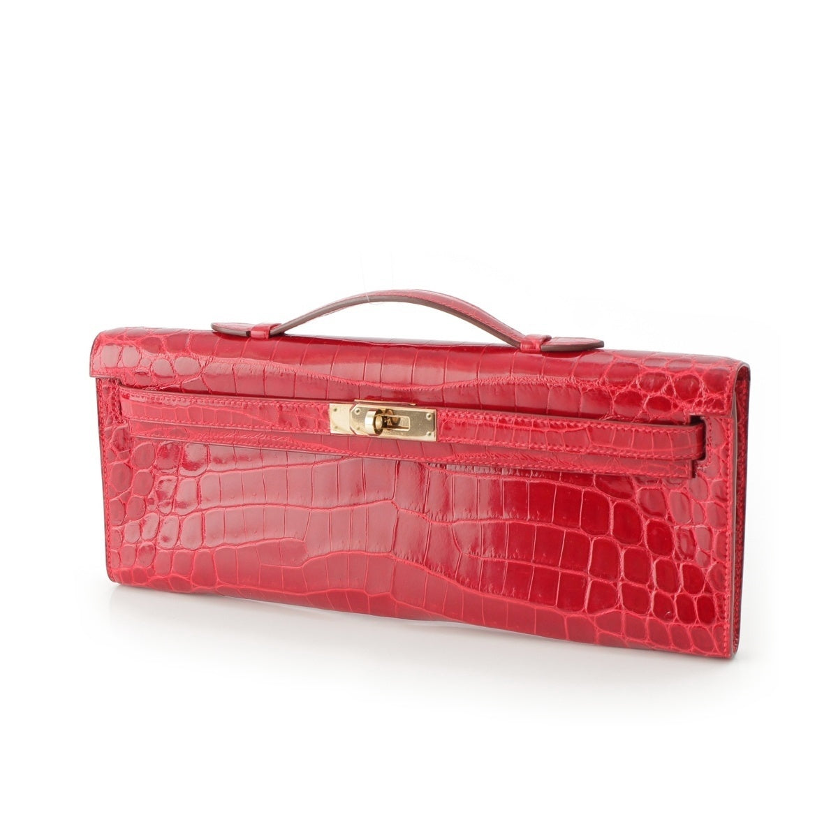 Hermès Kelly Cut 31 Clutch in Shiny Niloticus Crocodile, Braise Red, Gold Hardware, P Stamp 2012, view 2