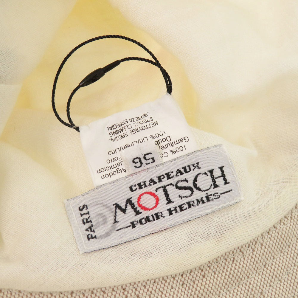 Hermès Motsch Bucket Hat, White and Beige Cotton, Size 56, view 5