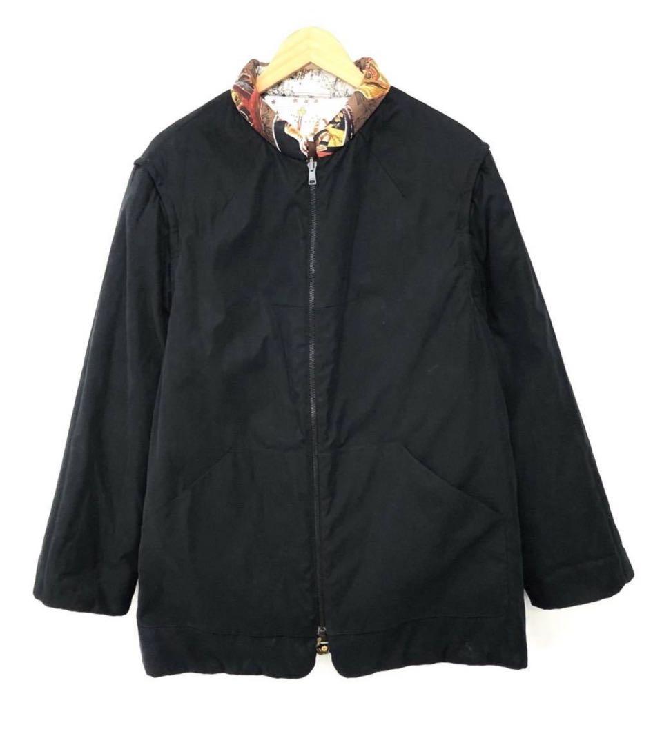 Hermès Mythologies des Hommes Reversible Silk Jacket with Zip-Off Sleeves, Black Reverse, Size XL, view 9