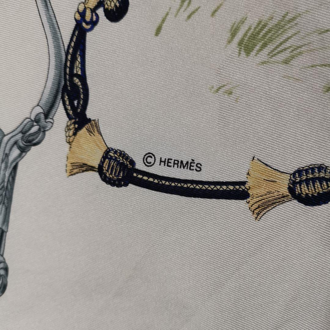 Hermès Pampa Carré 90 Silk Twill Scarf, Gauchos and Bolas on Ivory with Navy, view 7