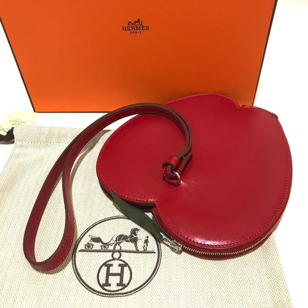 Hermès Pochette Pomme Apple Pouch, Rouge Vif Tadelakt with Chèvre Leaf, X Stamp 2016, Unused, view 8