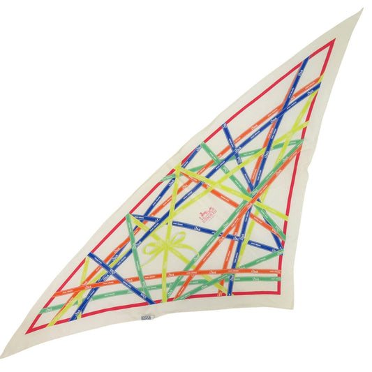 Hermès Pointu Silk Triangle Scarf, Vintage Bolduc, Blanc, Vert and Bleu Dur, with Box, view 1
