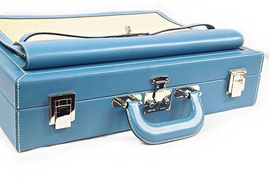 Hermès Special Order Attaché Case, Blue Jean Gulliver Calfskin and Natural Horsehair, Kelly Strap Pocket, 2000, Unused, view 2