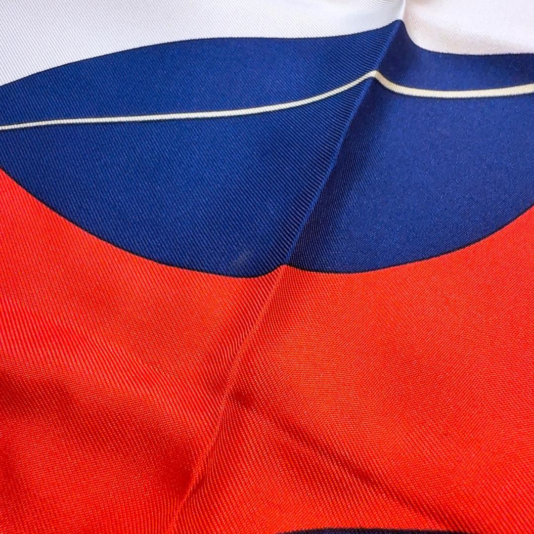 Hermès Swing Carré 90 Silk Twill Golf Scarf, Clubs with Balls in Red, Navy and White, view 6