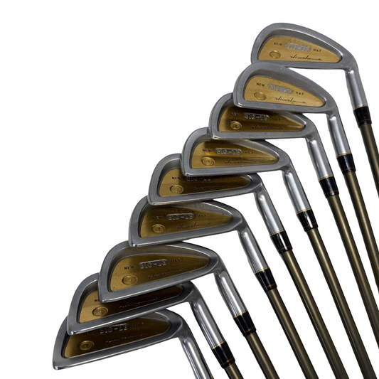 HONMA 24K Gold Coin iron set, 4-Star, 9 clubs 4–11 and SW – full set fanned out, faces and shafts