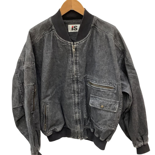 I.S. Issey Miyake Vintage Black Denim Bomber Blouson with Embossed Back Panel, RG31629, Size 9, view 1