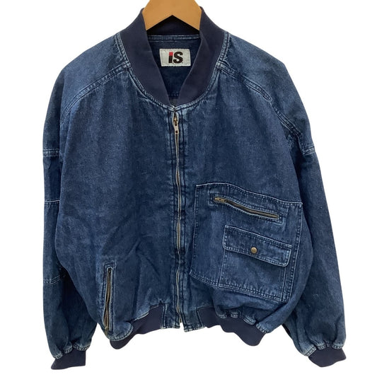 I.S. Issey Miyake Vintage Indigo Denim Bomber Blouson with Embossed Back Panel, RG31629, Size 9, view 1