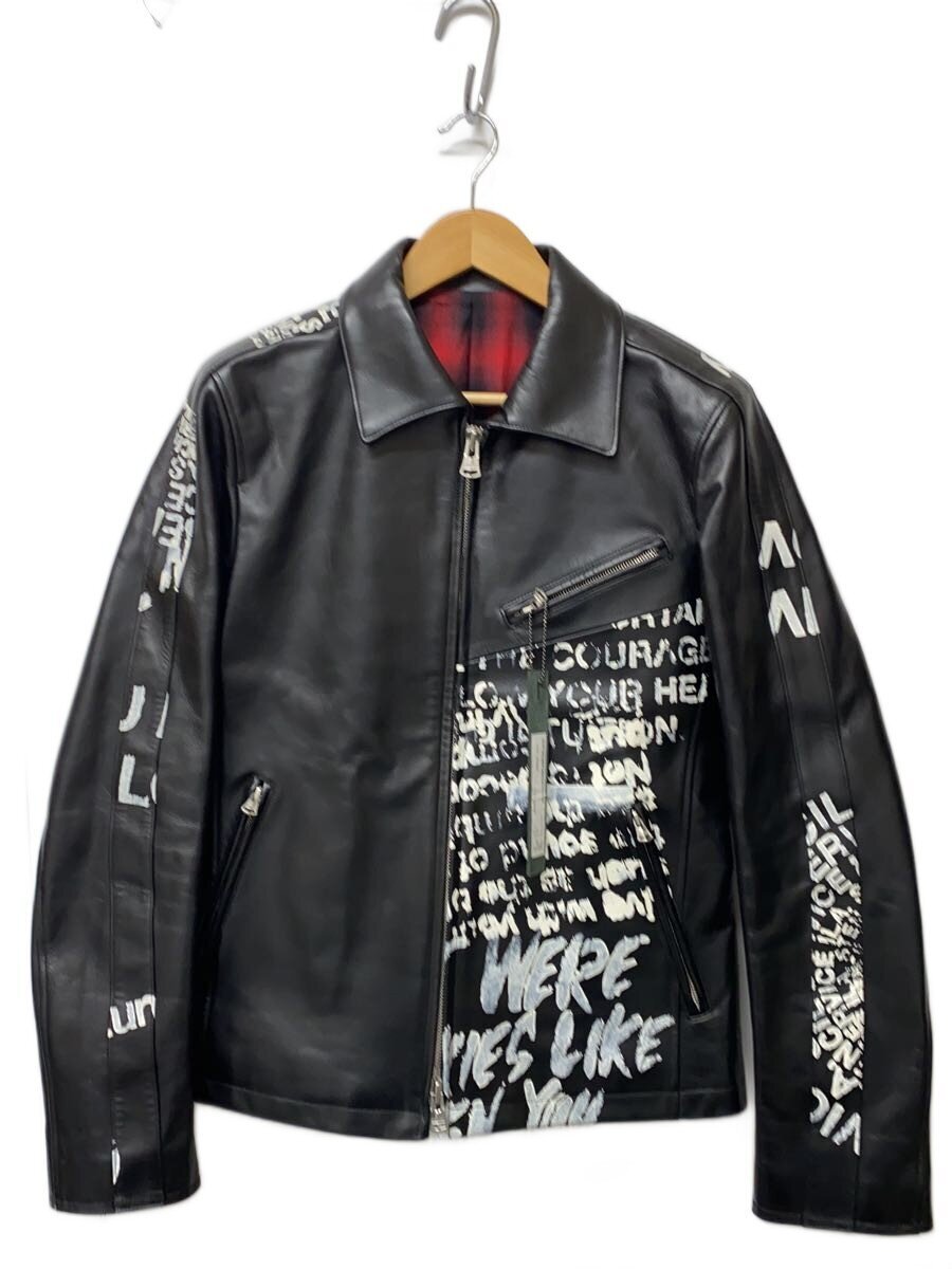 Isamu Katayama Backlash 2074-01 Hand-Painted Single Riders Jacket, Japan Steerhide, Black, Red Tartan Lining, Size M, view 1